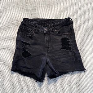 American Eagle Next Level Stretch Distressed Black Denim High Waisted Shorts